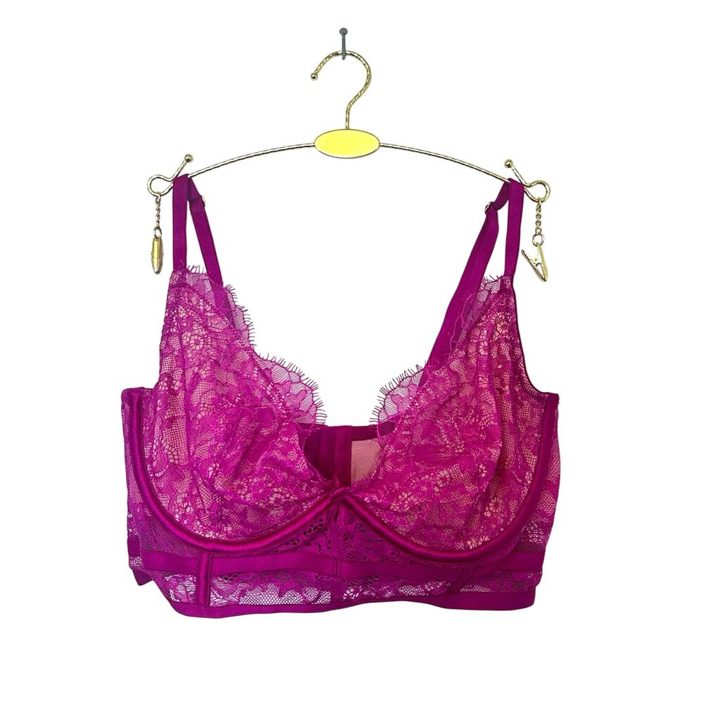 Victorias Secret Very Sexy Sheer Long Line Unlined Demi Bra Berry Purple 34D